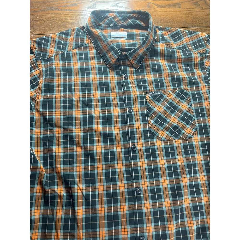 Columbia XXL Long Sleeve Plaid Button Up Mens Shirt Blue Orange EUC